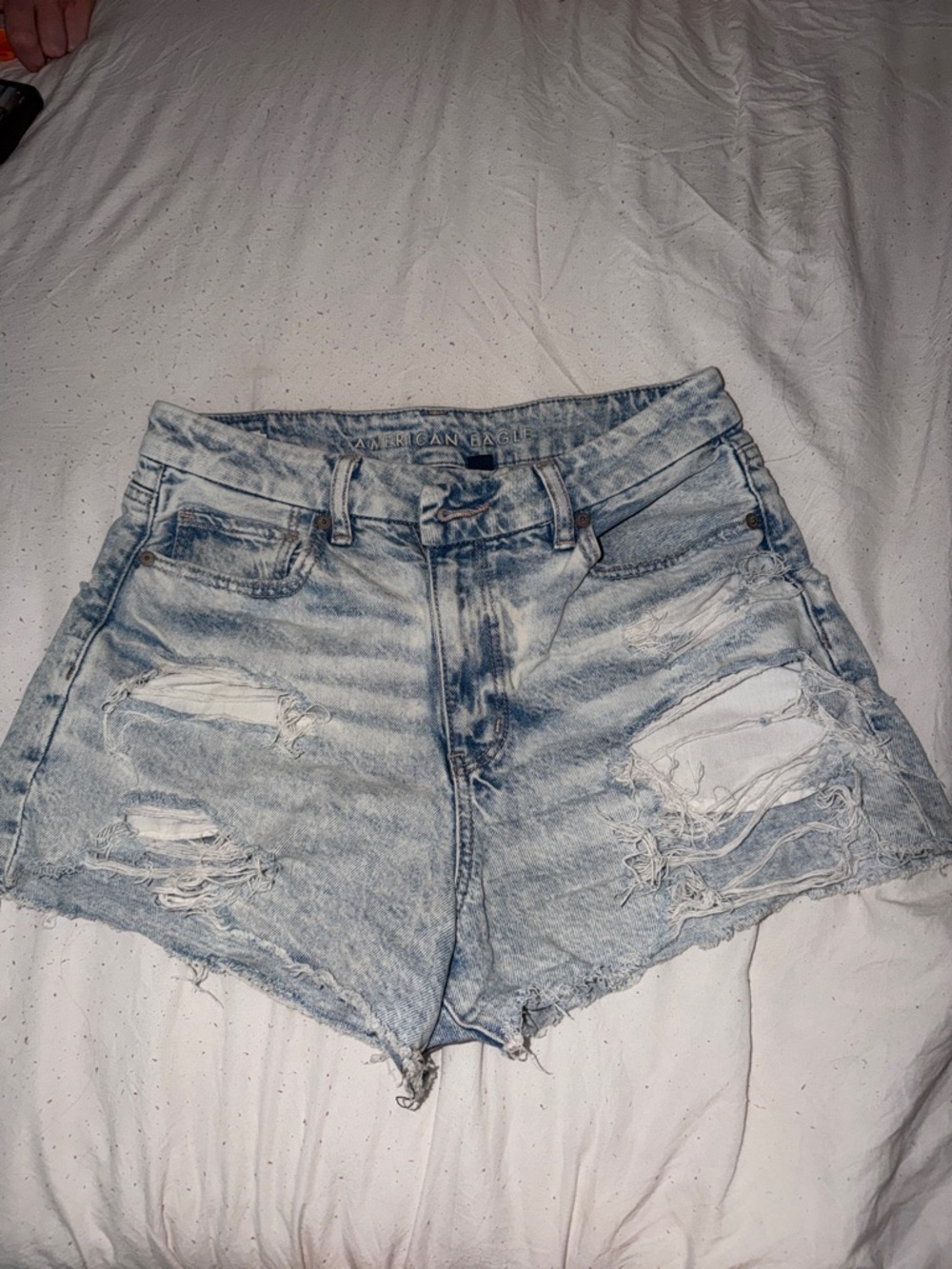 American Eagle Outfitters Light Acid Wash Distressed Denim Shorts - Light Blue